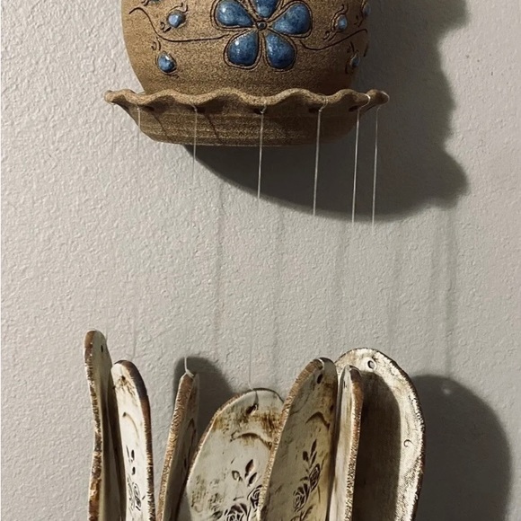 Terry Myhren Studio Art Pottery Wall Hanging Planter Wind Chime, Blue, Signed - Picture 2 of 10